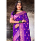 Violet Floral Woven Banarasi Silk Saree With Tassels