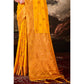 Mustard Floral Woven Banarasi Silk Saree With Tassels