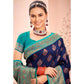 Navy Blue Floral Woven Kanjivaram Silk Saree With Tassels