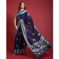 Blue Floral Foil Printed Art Silk Saree