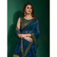 Navy Blue Printed With Sequins Border Chiffon Saree