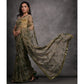 Green Printed With Mirror Work Georgette Saree