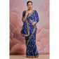 Blue  Printed With Embroidered Border Georgette Saree