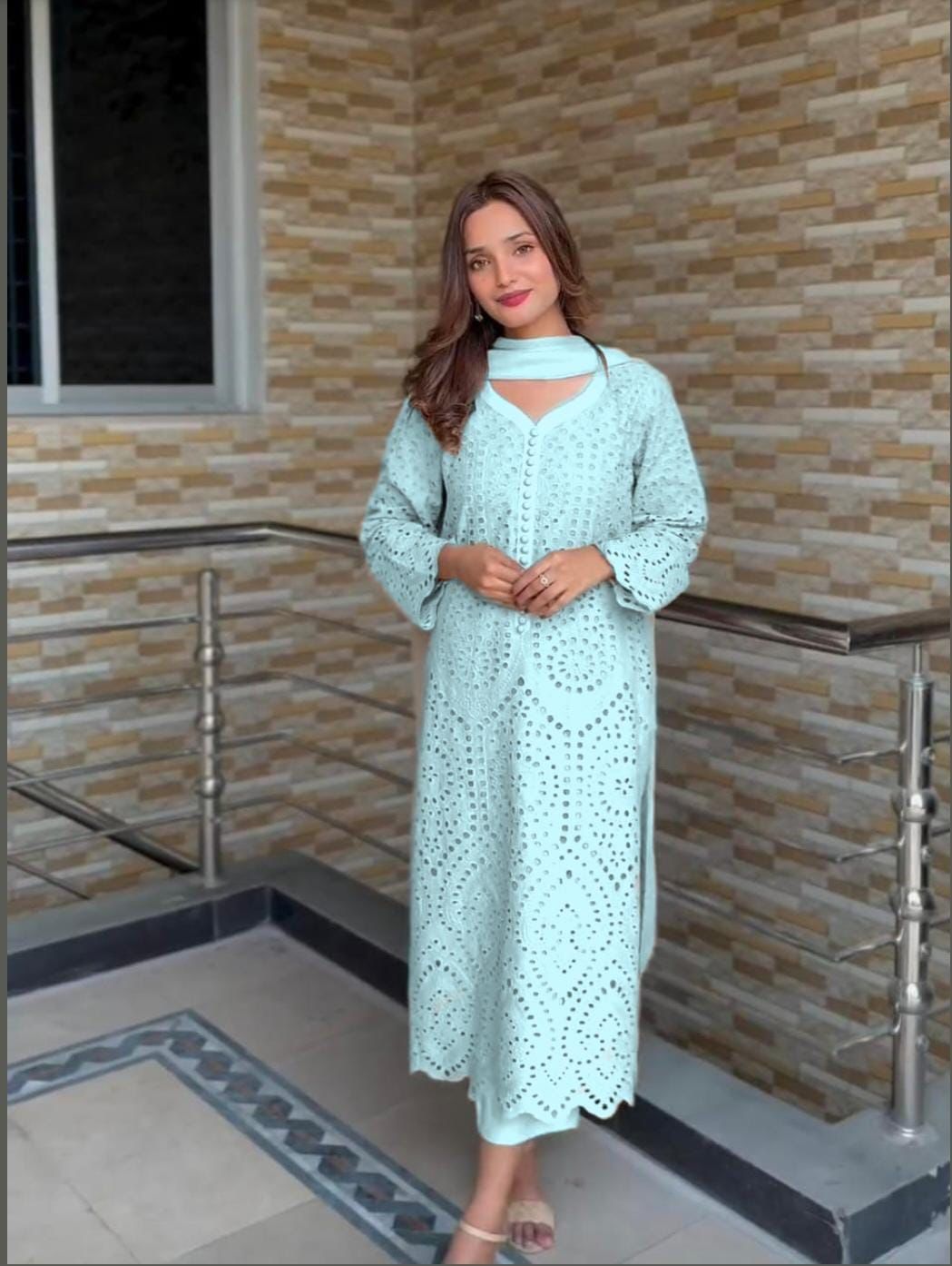 Mint Blue Chikankari Hakuba Designer Ready-to-Wear Suits (Premium)