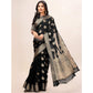 Black Woven Chiffon Saree With Tassels