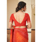 Red & Orange Bandhani Printed Chiffon Saree With Lace Border