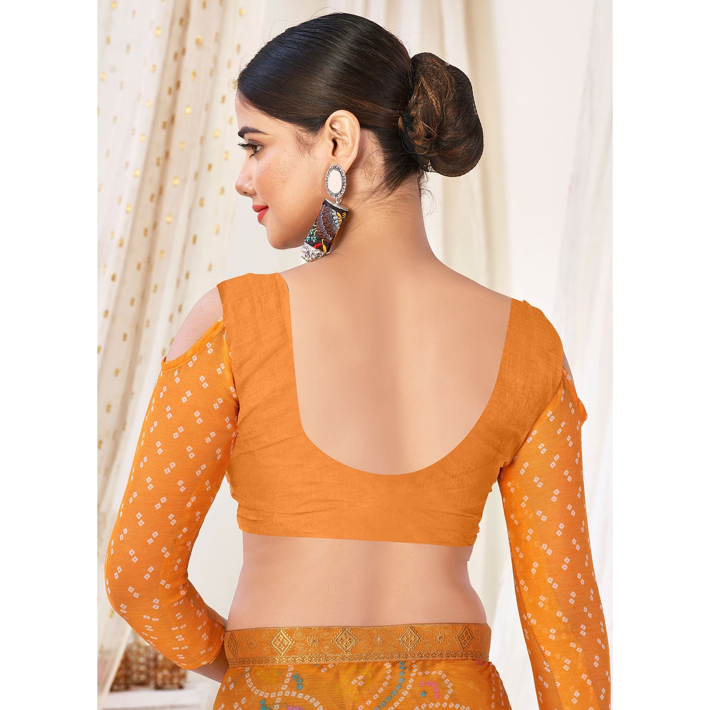 Orange Bandhani Printed Chiffon Saree