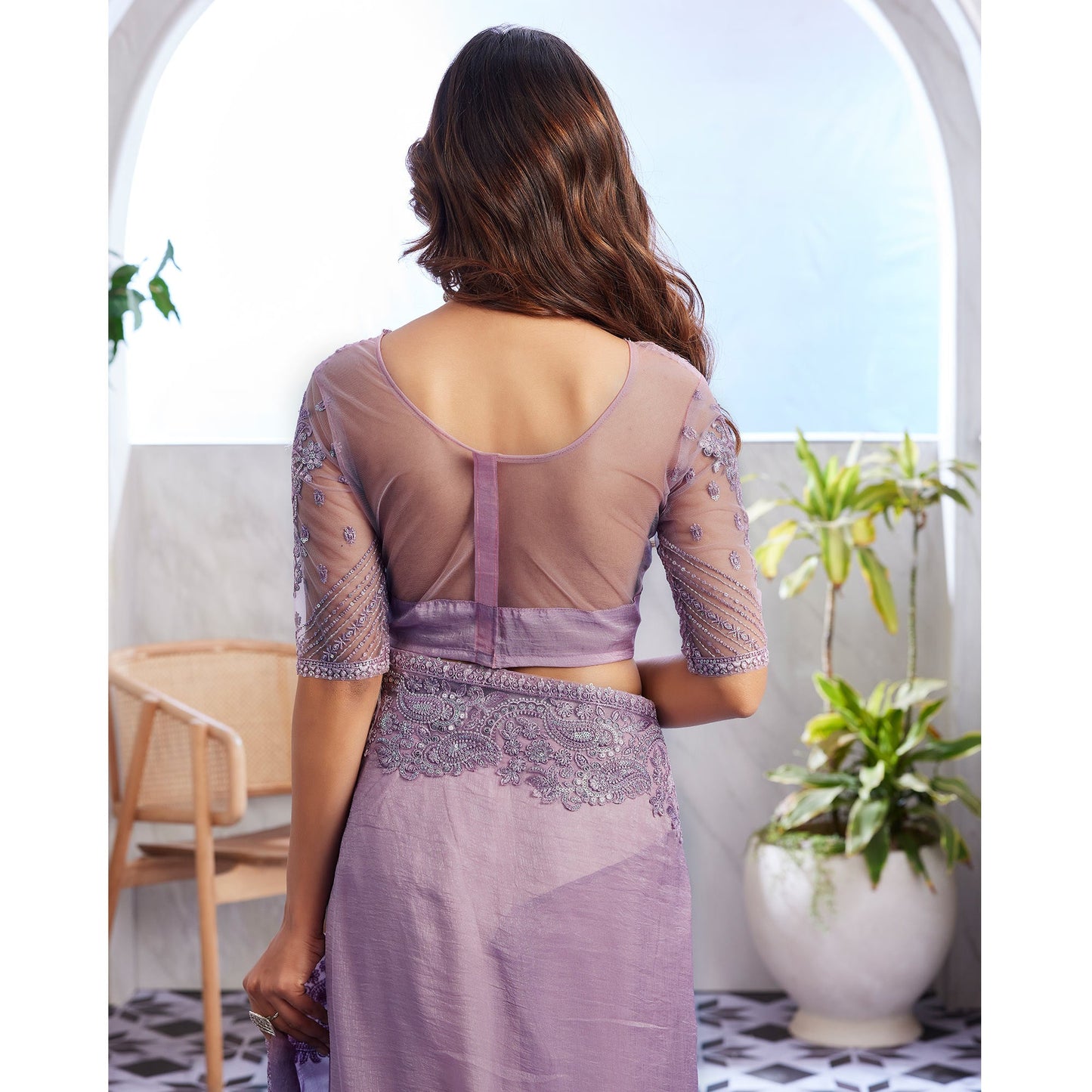 Lavender Floral Sequins Embroidered Georgette Saree