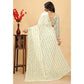 Off White Sequins Embroidered Georgette Saree