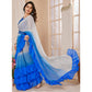 Blue Ombre Printed Georgette Ruffle Saree With Embroidered Belt