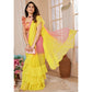 Yellow & Pink Ombre Printed Georgette Ruffle Saree