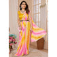 Yellow & Pink Printed Ready To Wear Georgette Saree