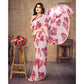 Light Peach Floral Printed Georgette Saree With Lace Border