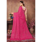 Rani Pink Mukaish With Foil Printed Silk Saree With Tassels