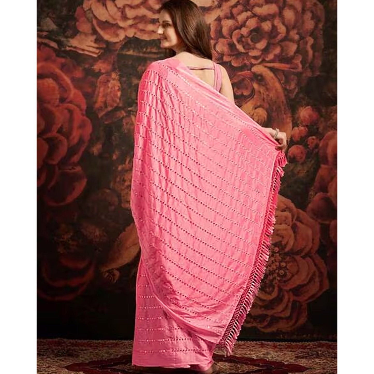 Pink Embroidered Art Silk Saree