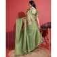 Olive Green Floral Digital Printed With Woven Banarasi Silk Saree