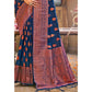 Blue Floral Woven Banarasi Silk Saree With Tassels