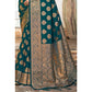 Teal Floral Woven Banarasi Silk Saree