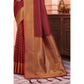 Maroon Woven Banarasi Silk Saree With Tassels