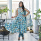 Blue Printed Anarkali Style Chanderi Suit