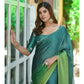 Green Solid Chiffon Saree With Tassels