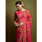 Pink Floral Printed Georgette Saree With Embroidered Border