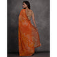 Orange Printed With Mirror Work Georgette Saree