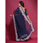 Navy Blue Embroidered Georgette Saree