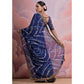 Blue  Printed With Embroidered Border Georgette Saree