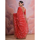 Red  Printed With Embroidered Border Georgette Saree