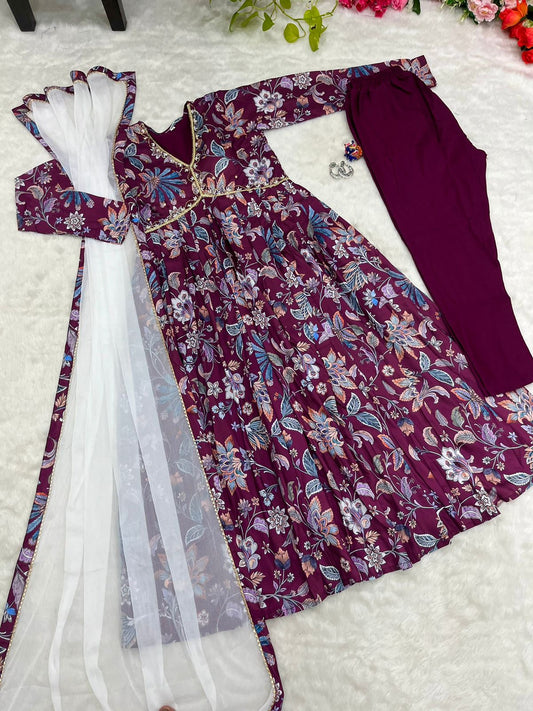 Wine Floral Special: Aliya Cut Dresses with Dupatta and Pant! 🌺🌺