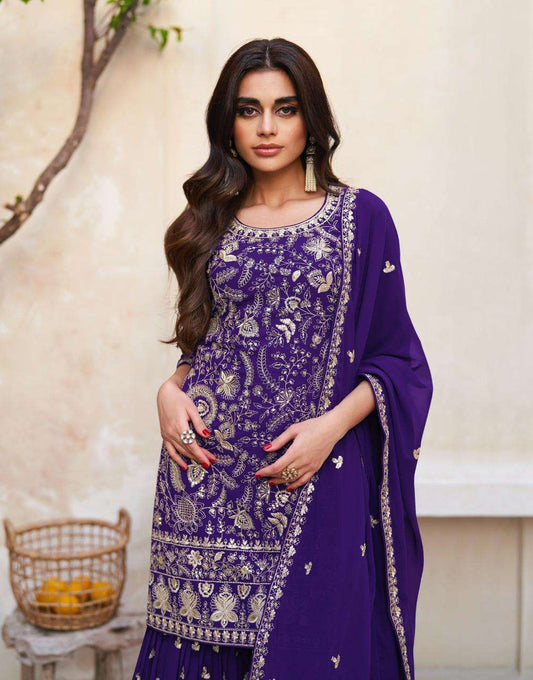 Graceful Purple Charm Pakistani Kurta Sharara Dupatta Set