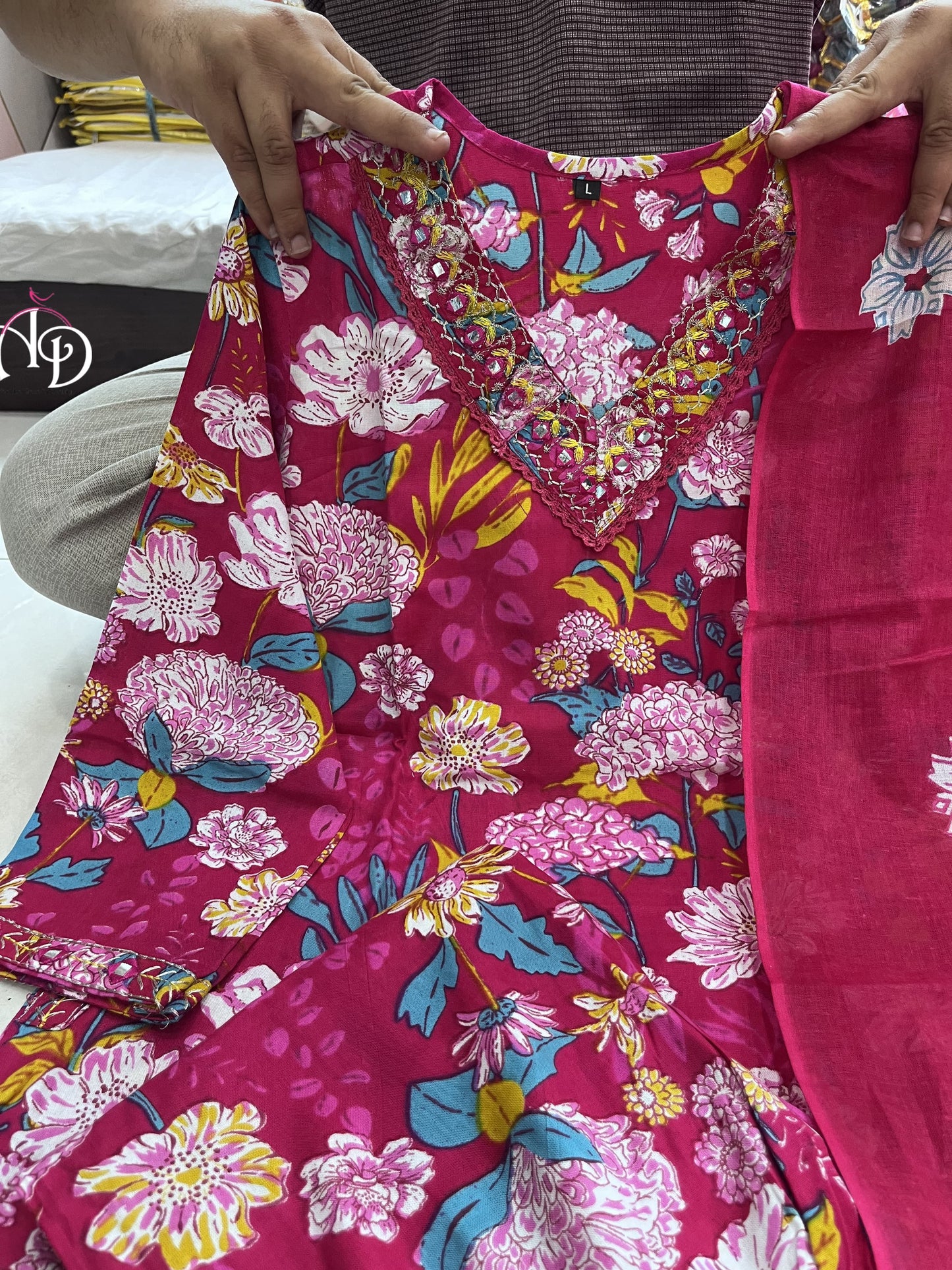 Blossom Charm: Premium Quality Reyon Base Mill Print Kurta Afghani Pant with Full Dupatta Set