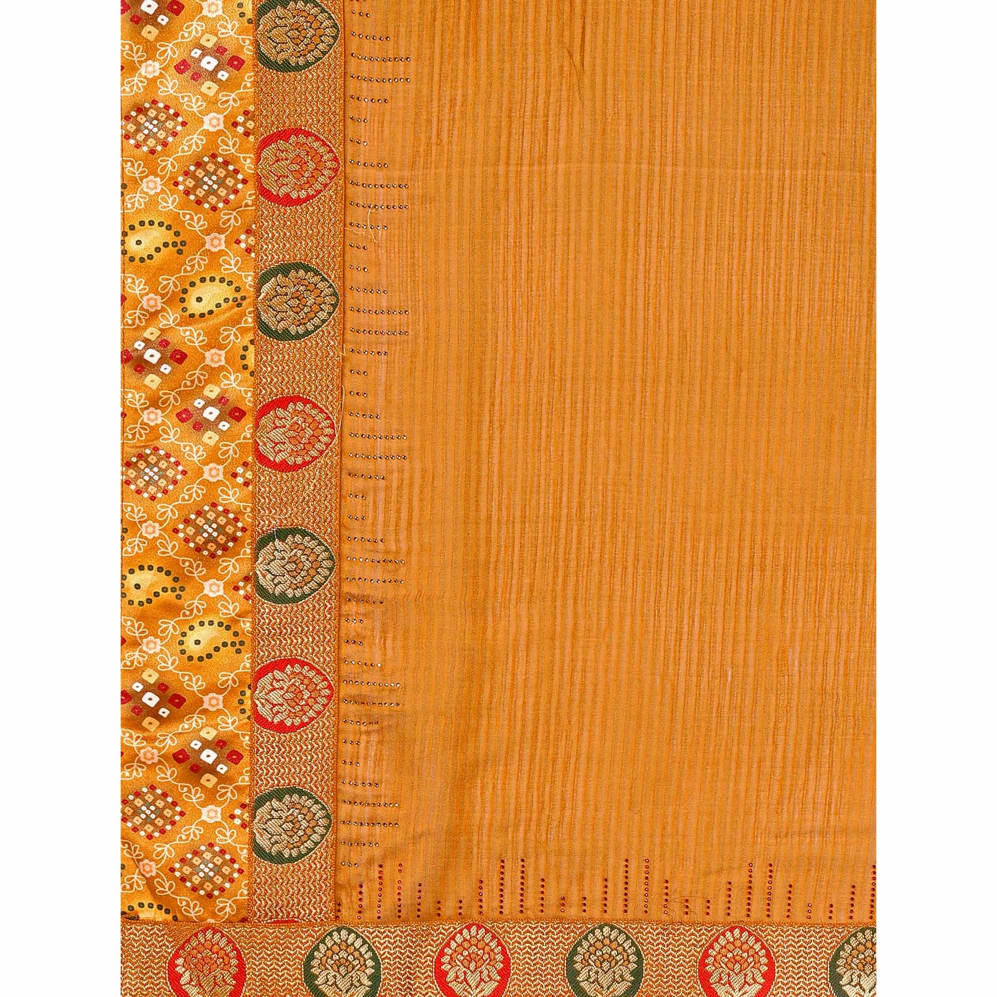 Mustard Swarovski With Bandhani Printed Border Art Silk Saree