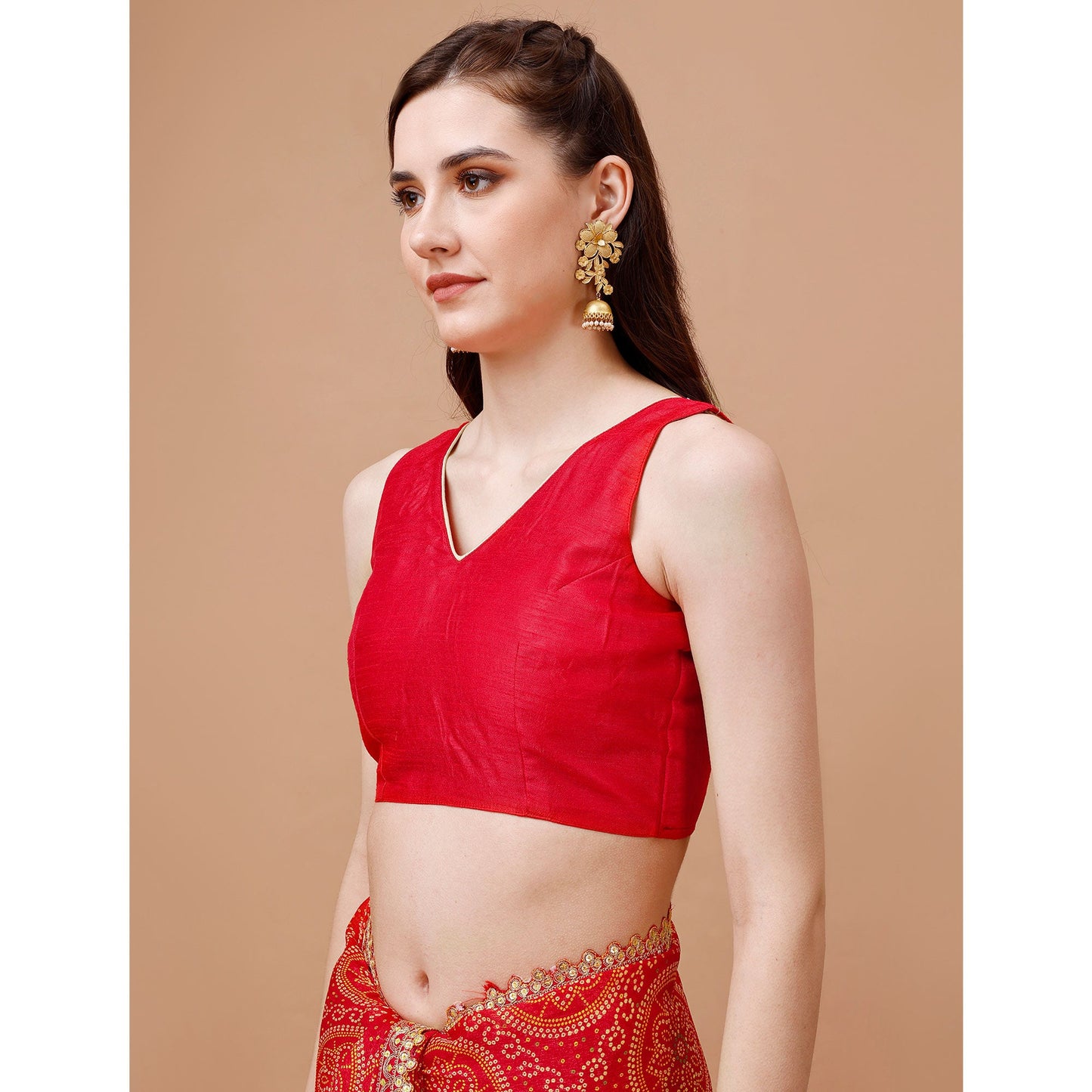 Red Bandhani Printed Chiffon Saree