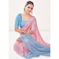 Peach & Sky Blue Printed Georgette Saree