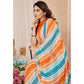 Orange & Sky Blue Printed Ready To Wear Georgette Saree