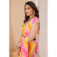 Yellow & Pink Printed Ready To Wear Georgette Saree