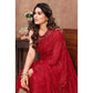 Red Mukaish Work Silk Saree With Tassels