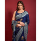 Blue Floral Foil Printed Art Silk Saree