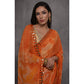 Orange Printed With Mirror Work Georgette Saree