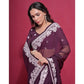 Wine Embroidered Georgette Saree