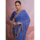 Blue Leheriya Printed With Embroidered Border Georgette Saree