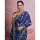 Blue  Printed With Embroidered Border Georgette Saree