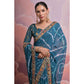 Teal  Printed With Embroidered Border Georgette Saree