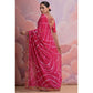 Pink  Printed With Embroidered Border Georgette Saree