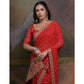 Red Bandhej Printed Georgette Saree With Tassels