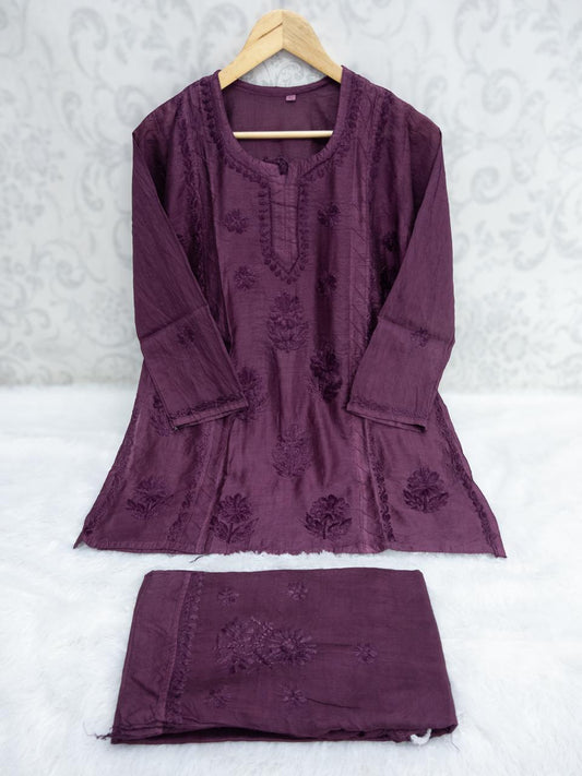 Wine Chic Chanderi Charm: Chikankari Chanderi Set