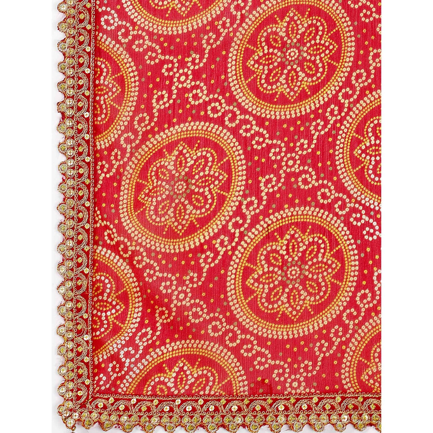 Red Bandhani Printed Chiffon Saree