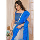 Blue Ombre Printed Georgette Ruffle Saree With Embroidered Belt